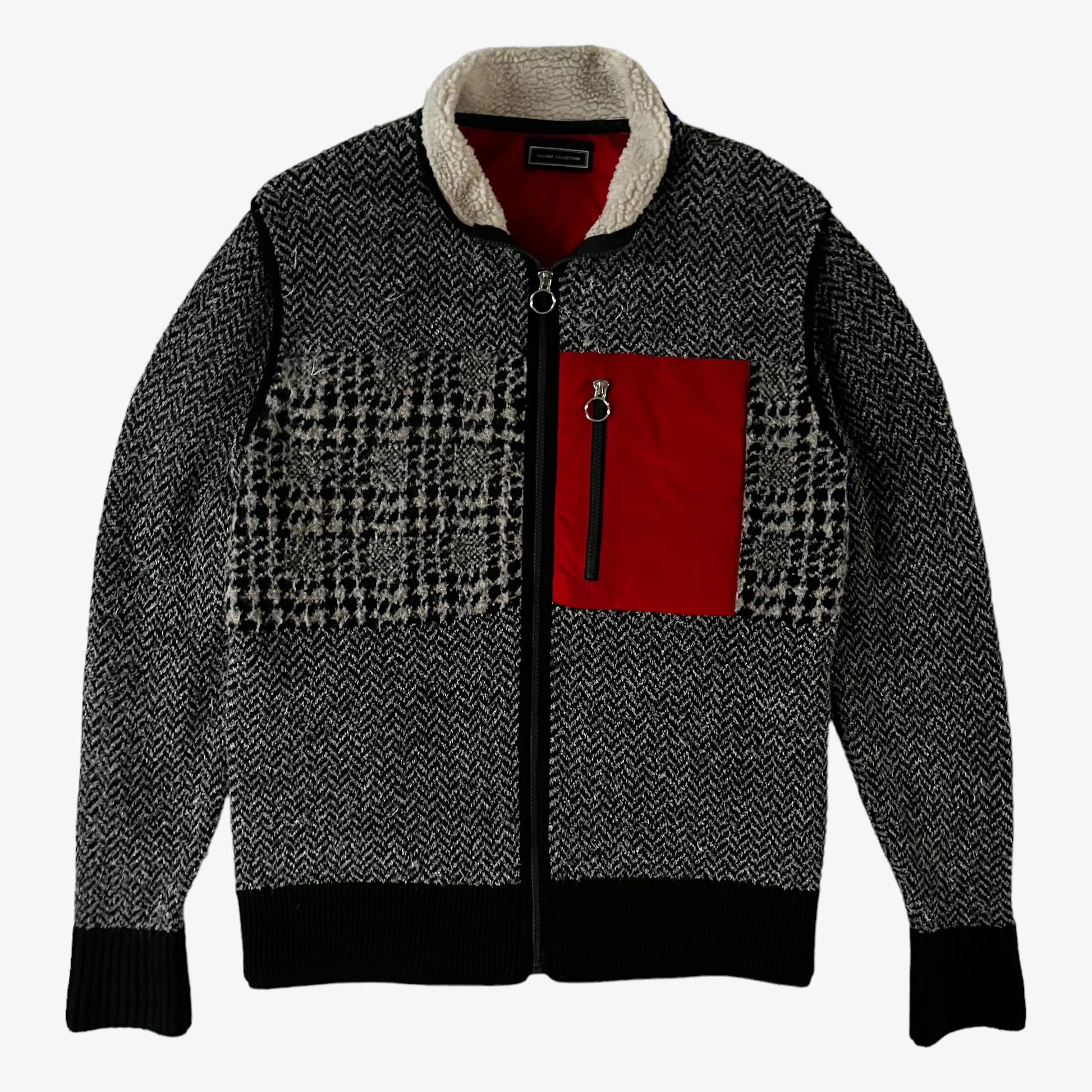 Mens Tommy Hilfiger Collection Abstract Patterned Grey Wool Fleece Jacket - Casspios Dream