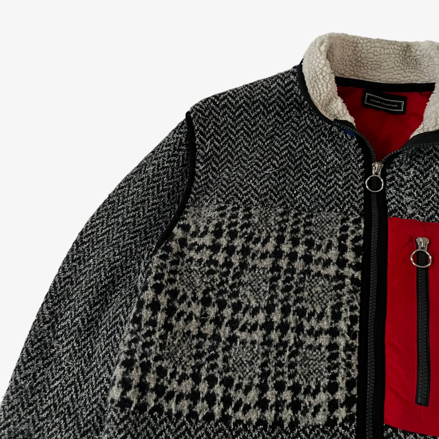 Mens Tommy Hilfiger Collection Abstract Patterned Grey Wool Fleece Jacket Shoulder - Casspios Dream