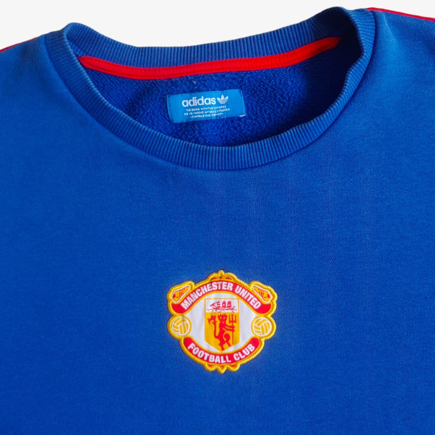 Retro Adidas Originals Manchester United Football Club Blue Crewneck Sweatshirt Badge - Casspios Dream