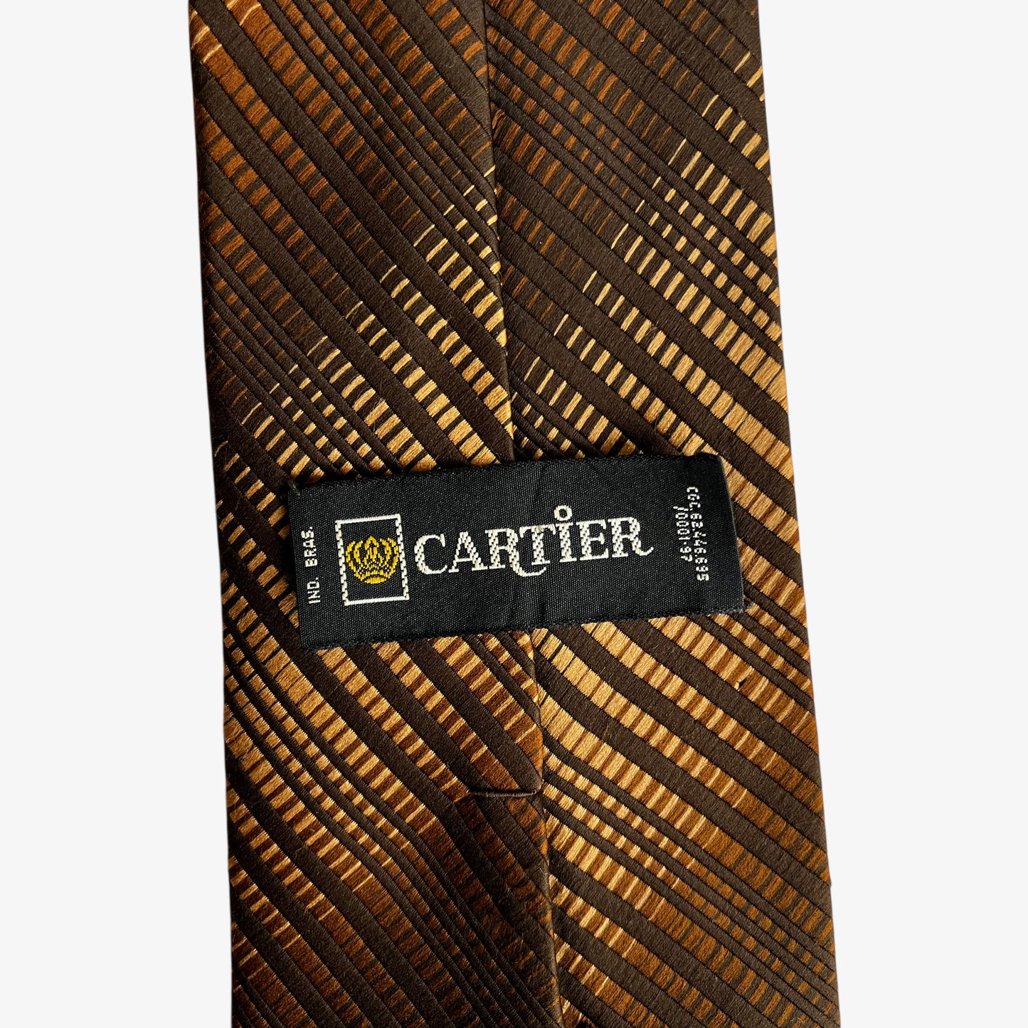 Vintage 60s Cartier Gold And Brown Striped Silk Tie Label - Casspios Dream