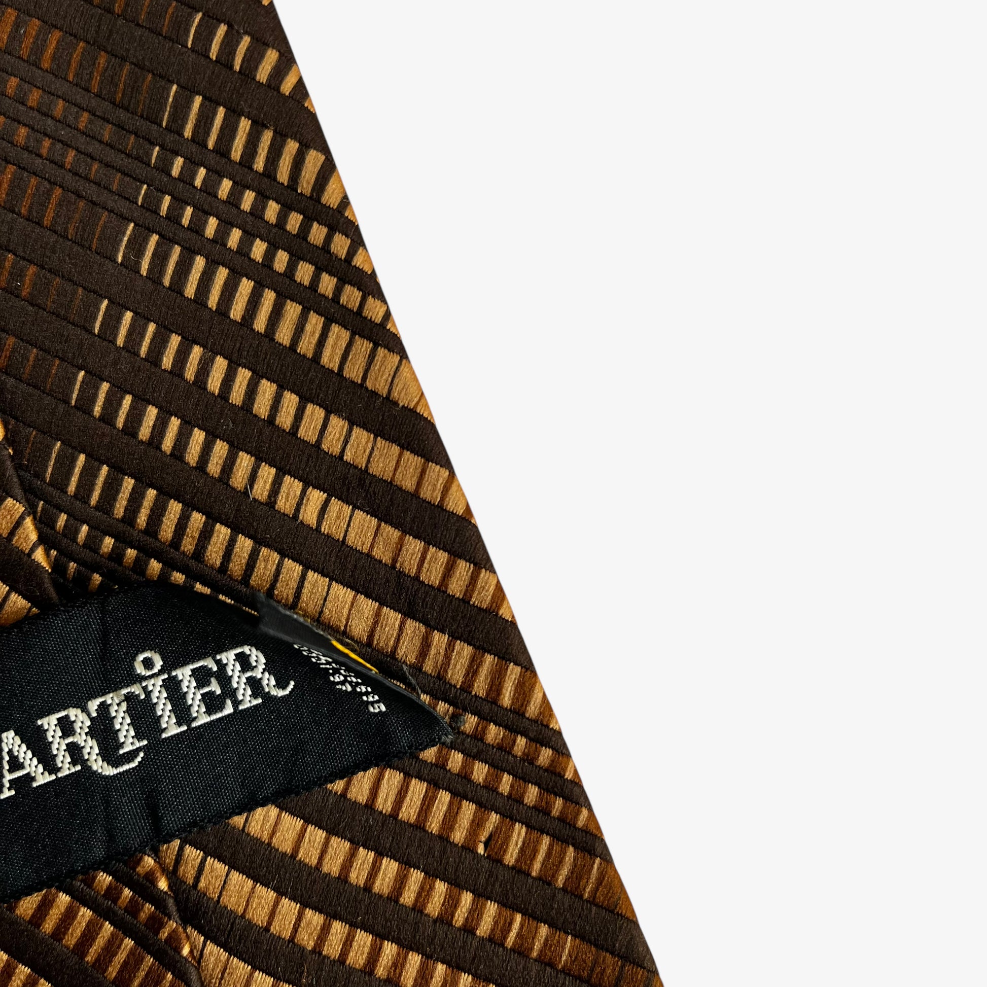 Vintage 60s Cartier Gold And Brown Striped Silk Tie Tag - Casspios Dream