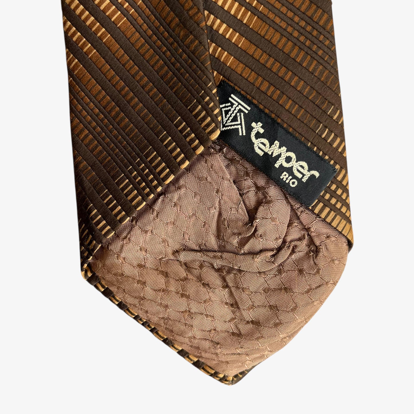 Vintage 60s Cartier Gold And Brown Striped Silk Tie Temper Rio - Casspios Dream