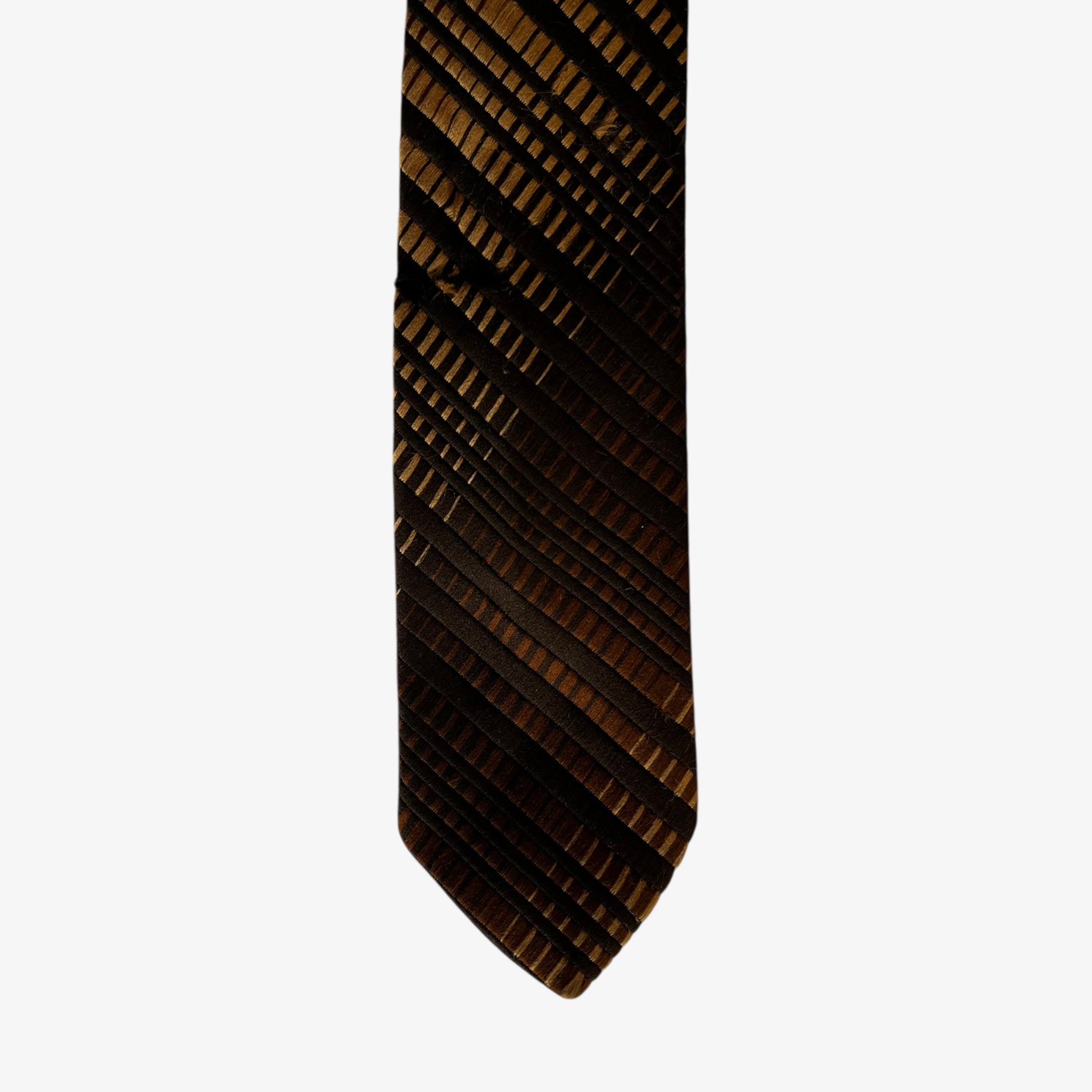 Vintage 60s Cartier Gold And Brown Striped Silk Tie Wear - Casspios Dream