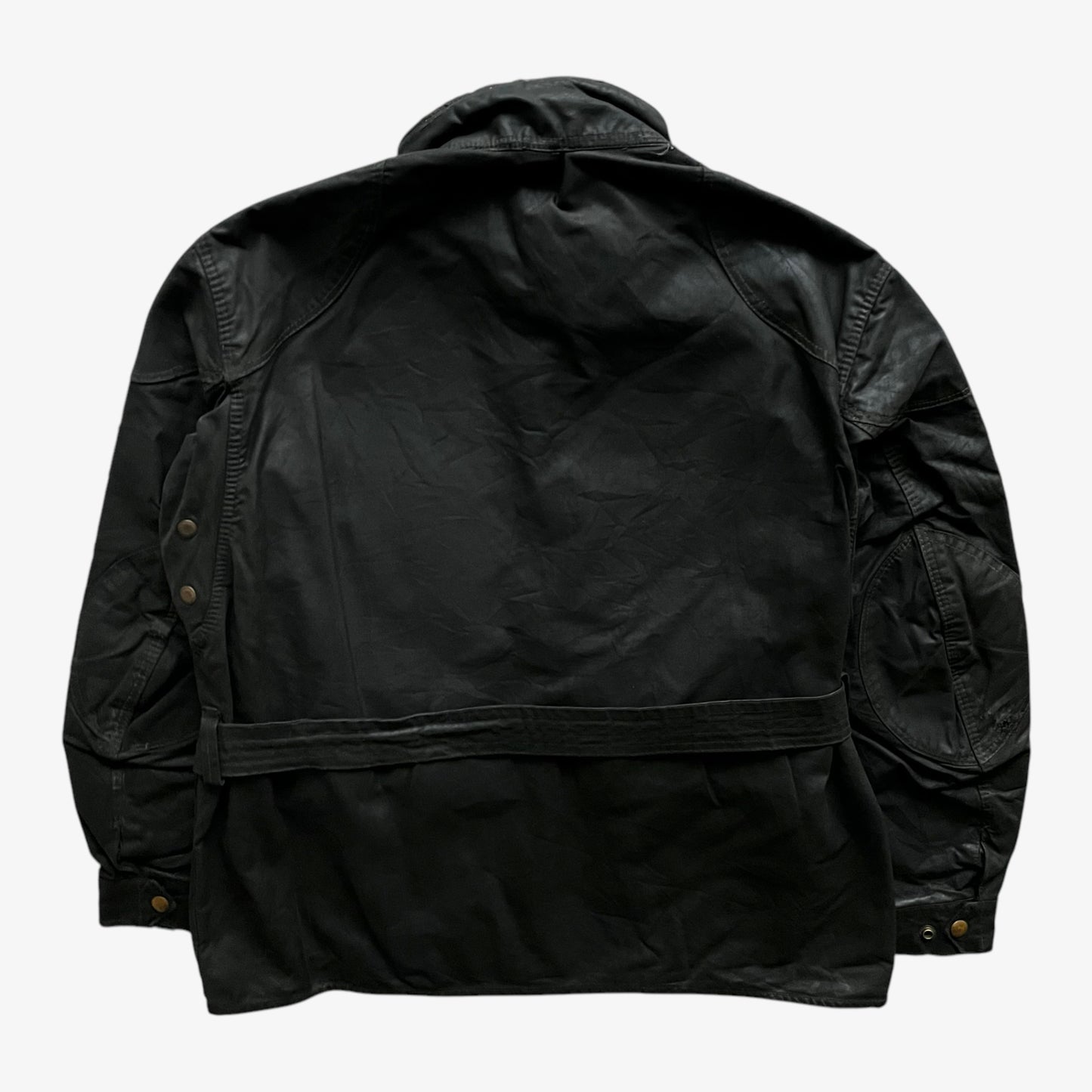 Vintage 60s Mens Belstaff Trailmaster Khaki Waxed Jacket Back - Casspios Dream