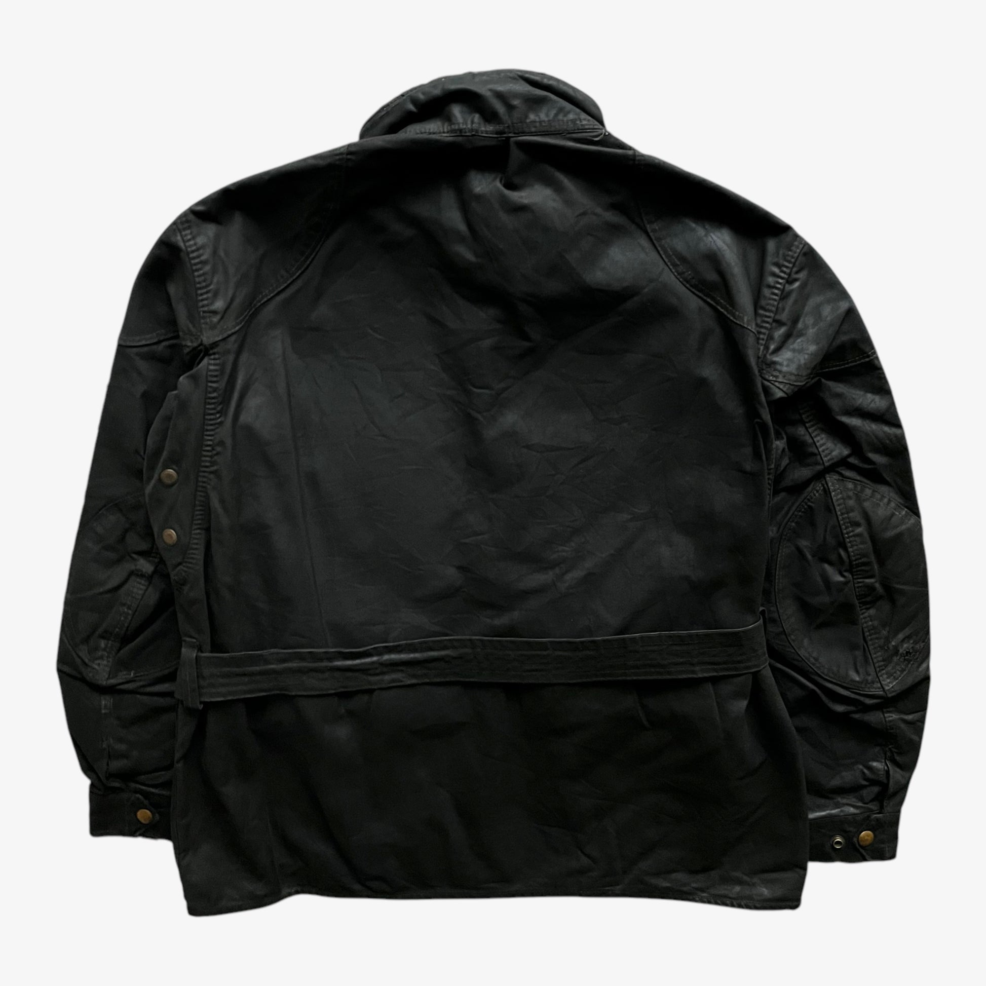 Vintage 60s Mens Belstaff Trailmaster Khaki Waxed Jacket Back - Casspios Dream