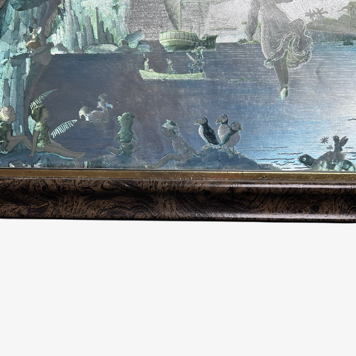 Close up of Captain Hook on Vintage 70s Disney Peter Pan never land framed Dufex foil print by Jean and Ron Henry.