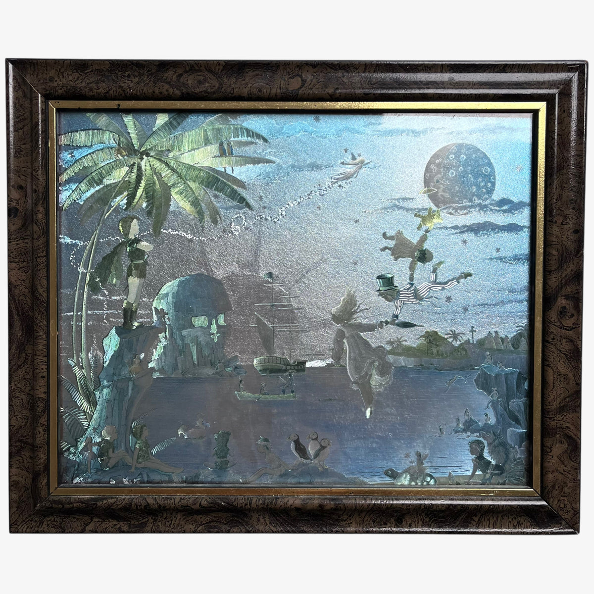 Vintage 70s Disney Peter Pan never land framed Dufex foil print by Jean and Ron Henry.
