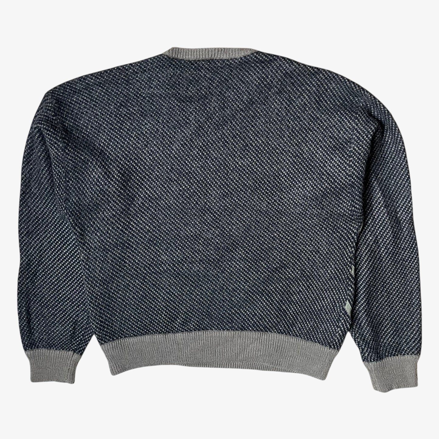 Back of vintage 70s men's Maurizio alpaca and wool blend striped brown jumper.