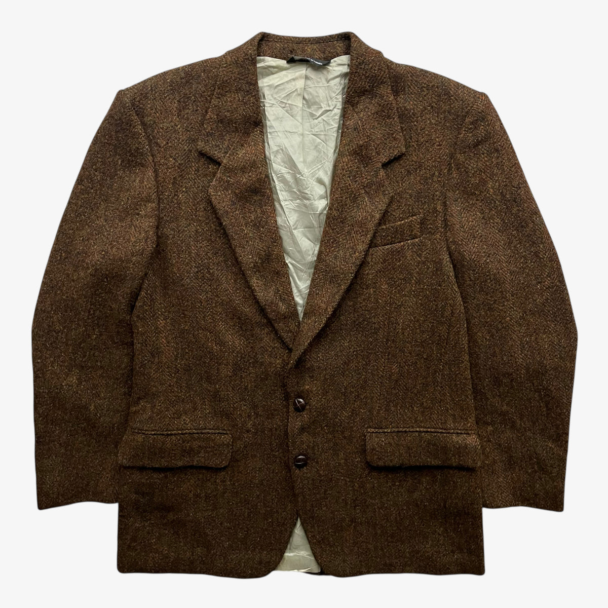 Vintage 70s men's Moores Harris Tweed pure virgin wool brown tartan print blazer.