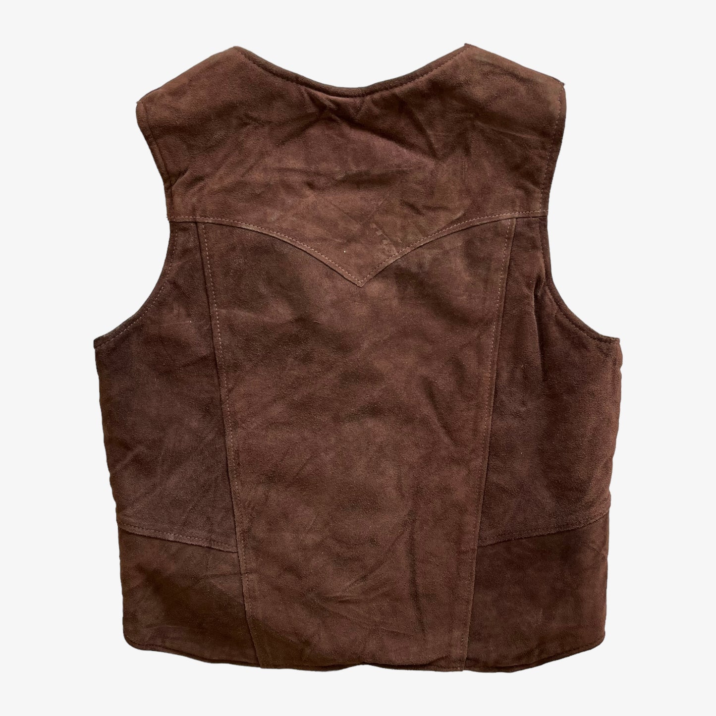 Vintage 70s Mens Schott Rancher Brown Leather Waistcoat Back - Casspios Dream