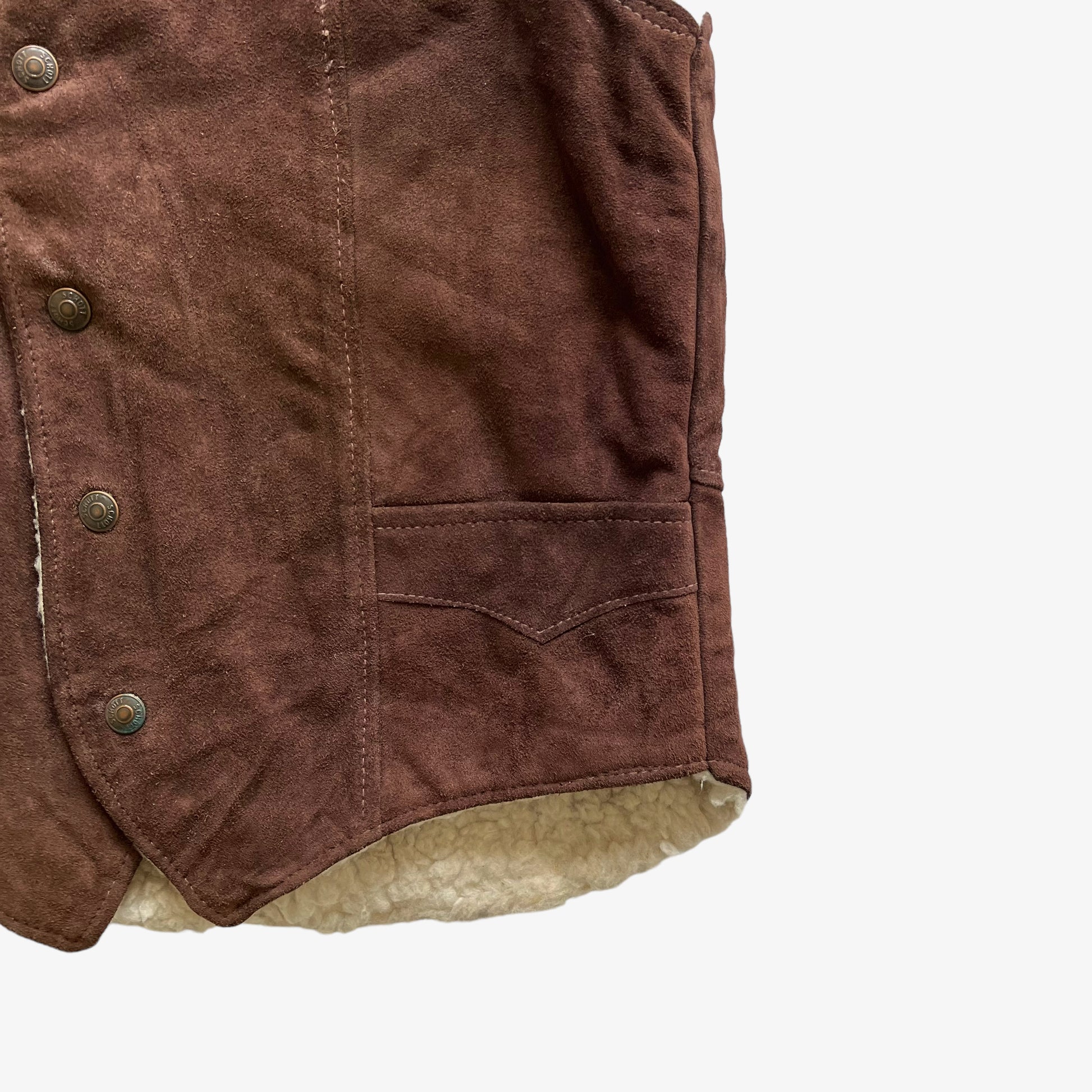 Vintage 70s Mens Schott Rancher Brown Leather Waistcoat Hem - Casspios Dream