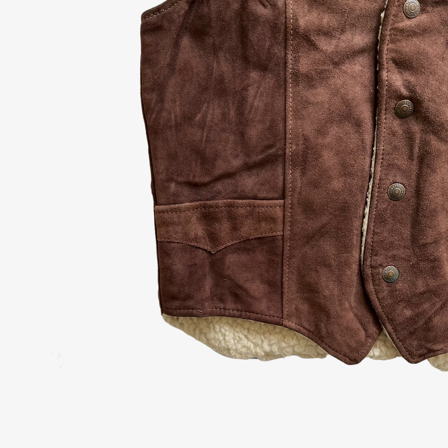 Vintage 70s Mens Schott Rancher Brown Leather Waistcoat Pocket - Casspios Dream