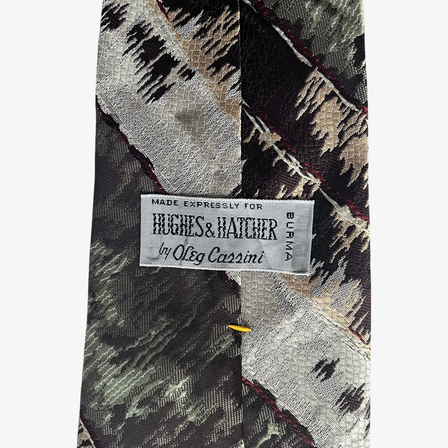 Vintage 70s Oleg Cassini Hughes And Hatcher Abstract Striped Polyester Tie Label - Casspios Dream