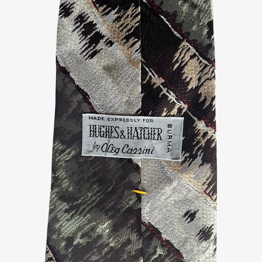 Vintage 70s Oleg Cassini Hughes And Hatcher Abstract Striped Polyester Tie Label - Casspios Dream