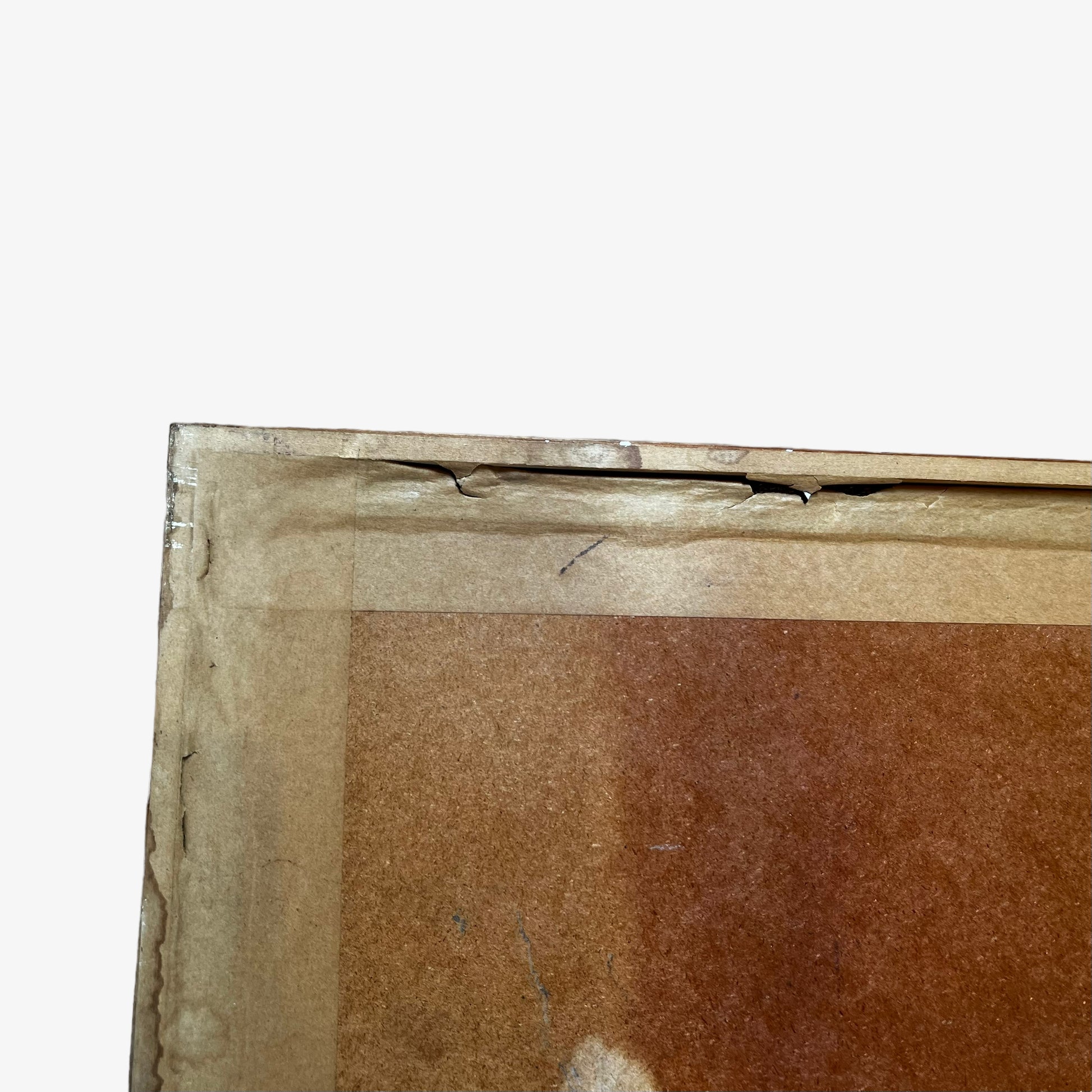 Cracking on the back of wooden framed vintage 70s peacock cross stitch tapestry.