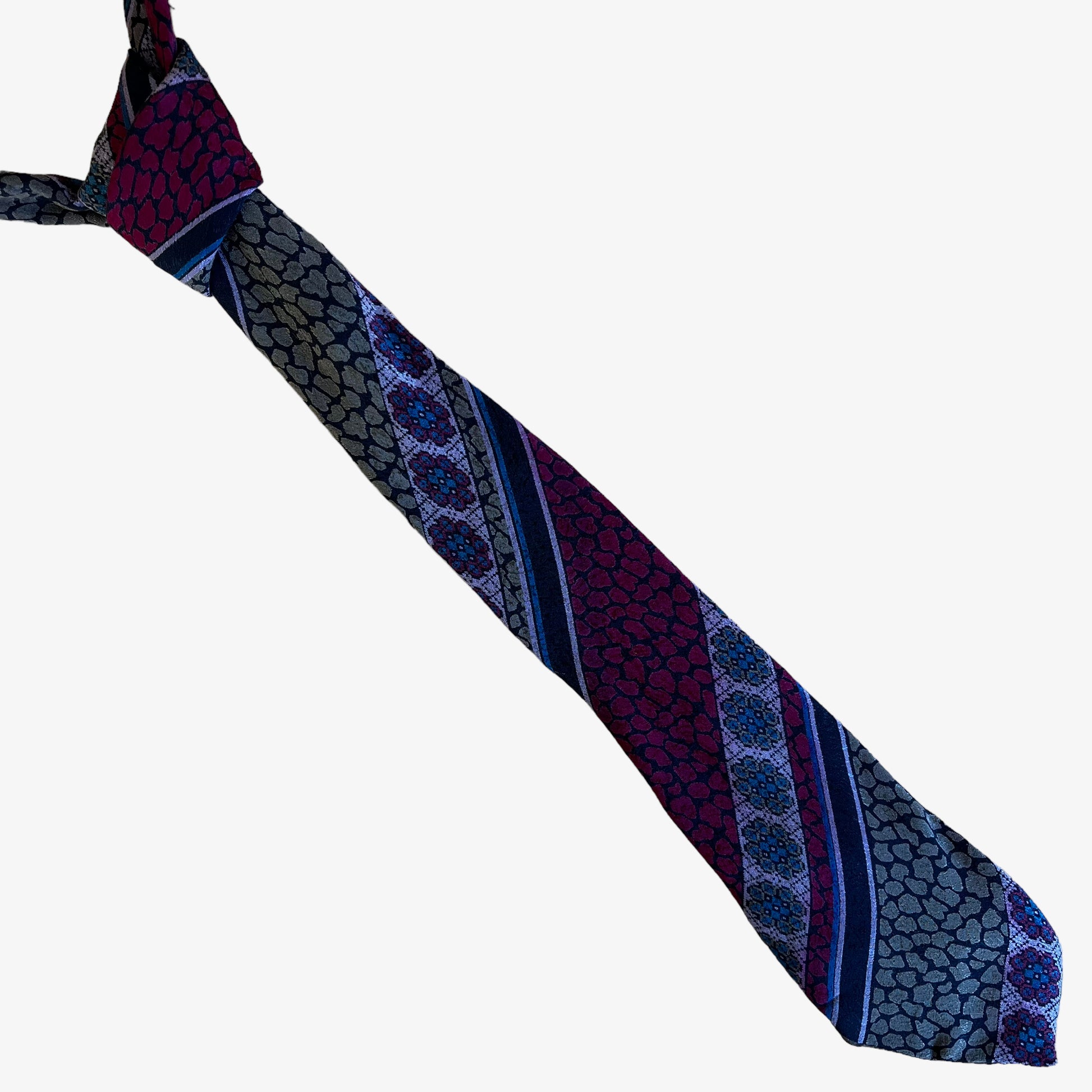 Vintage 80s Missoni Reptile Abstract Print Purple Silk Tie - Casspios Dream