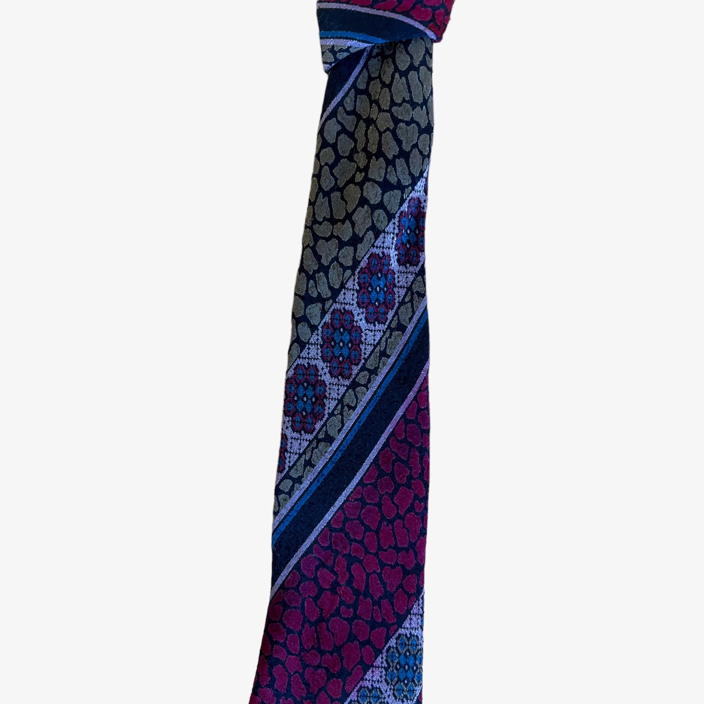Vintage 80s Missoni Reptile Abstract Print Purple Silk Tie Striped - Casspios Dream