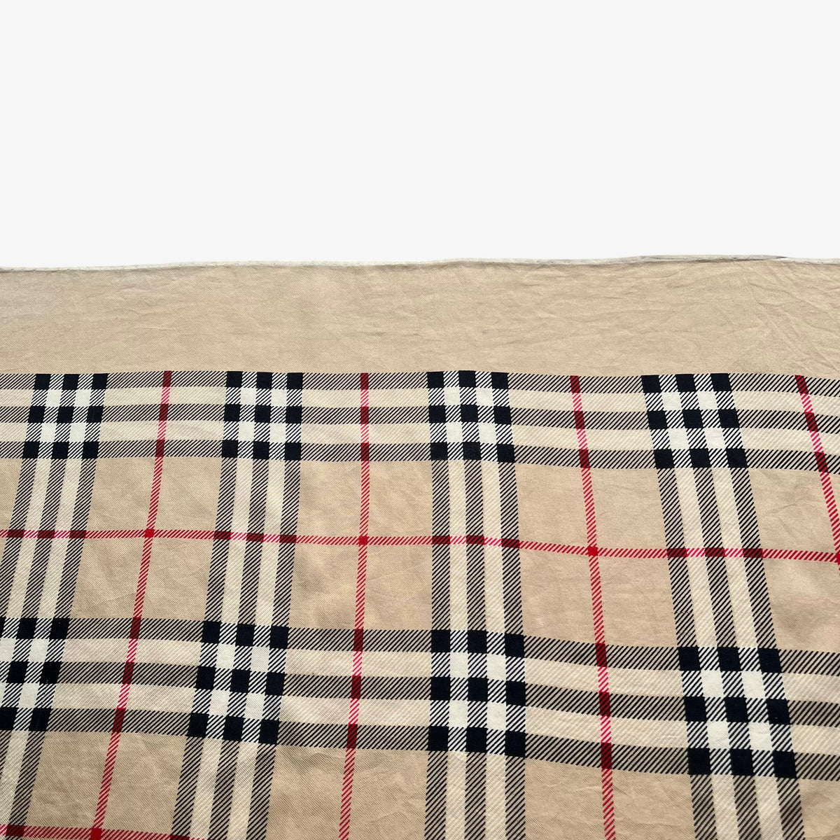 Striped nova check pattern on 80s vintage women's Burberry silk scarf.