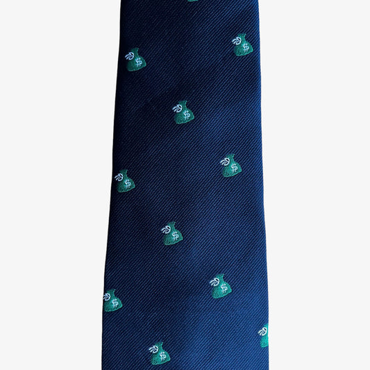 Vintage 80s Chippmunk Creations Geometric Money Bag Print Polyester Tie Cash - Casspios Dream