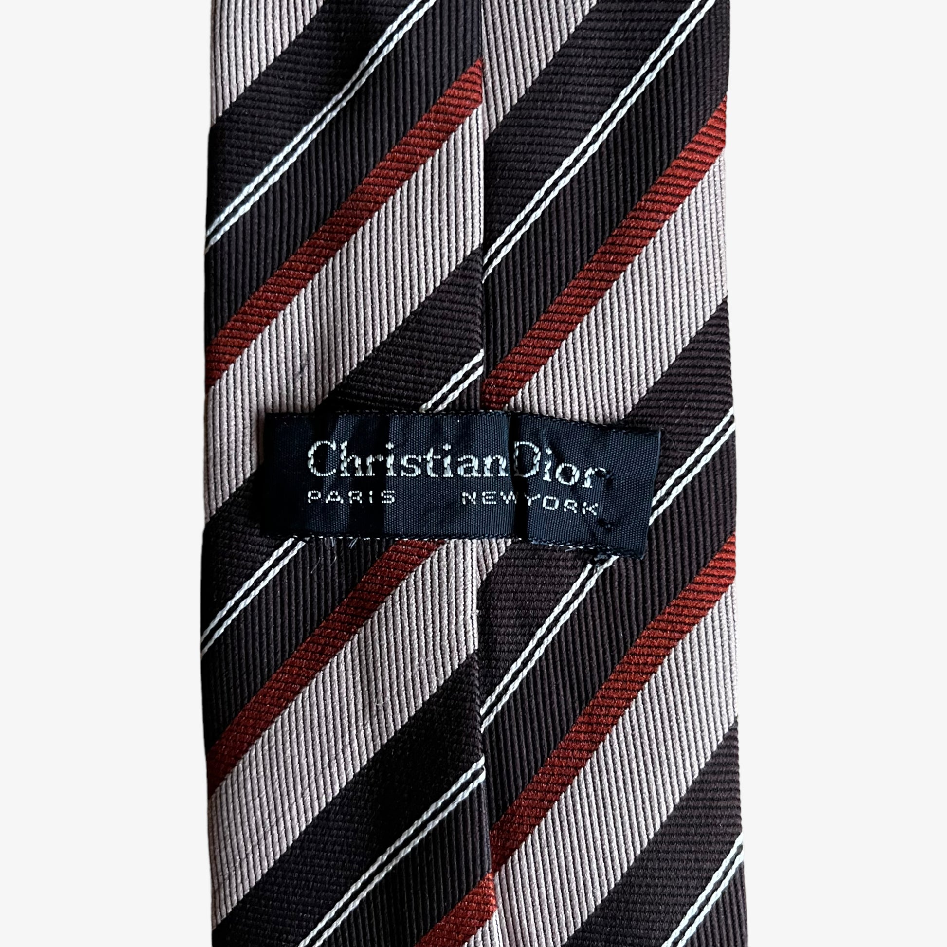 Vintage 80s Christian Dior Brown Striped Silk Tie Label - Casspios Dream