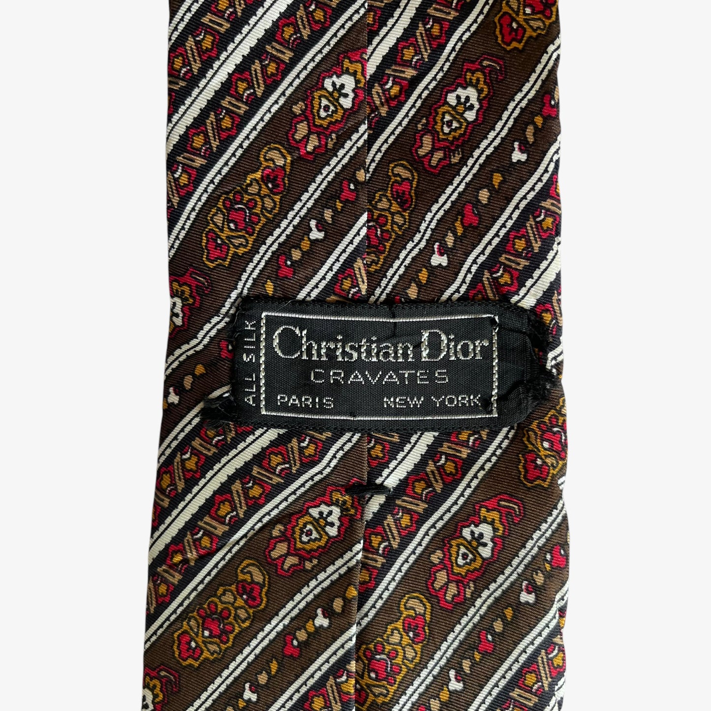 Vintage 80s Christian Dior Cravates Abstract Striped Silk Tie Label - Casspios Dream