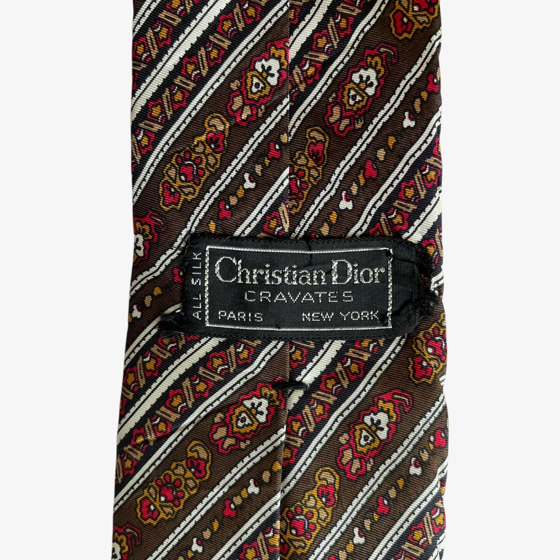 Vintage 80s Christian Dior Cravates Abstract Striped Silk Tie Label - Casspios Dream