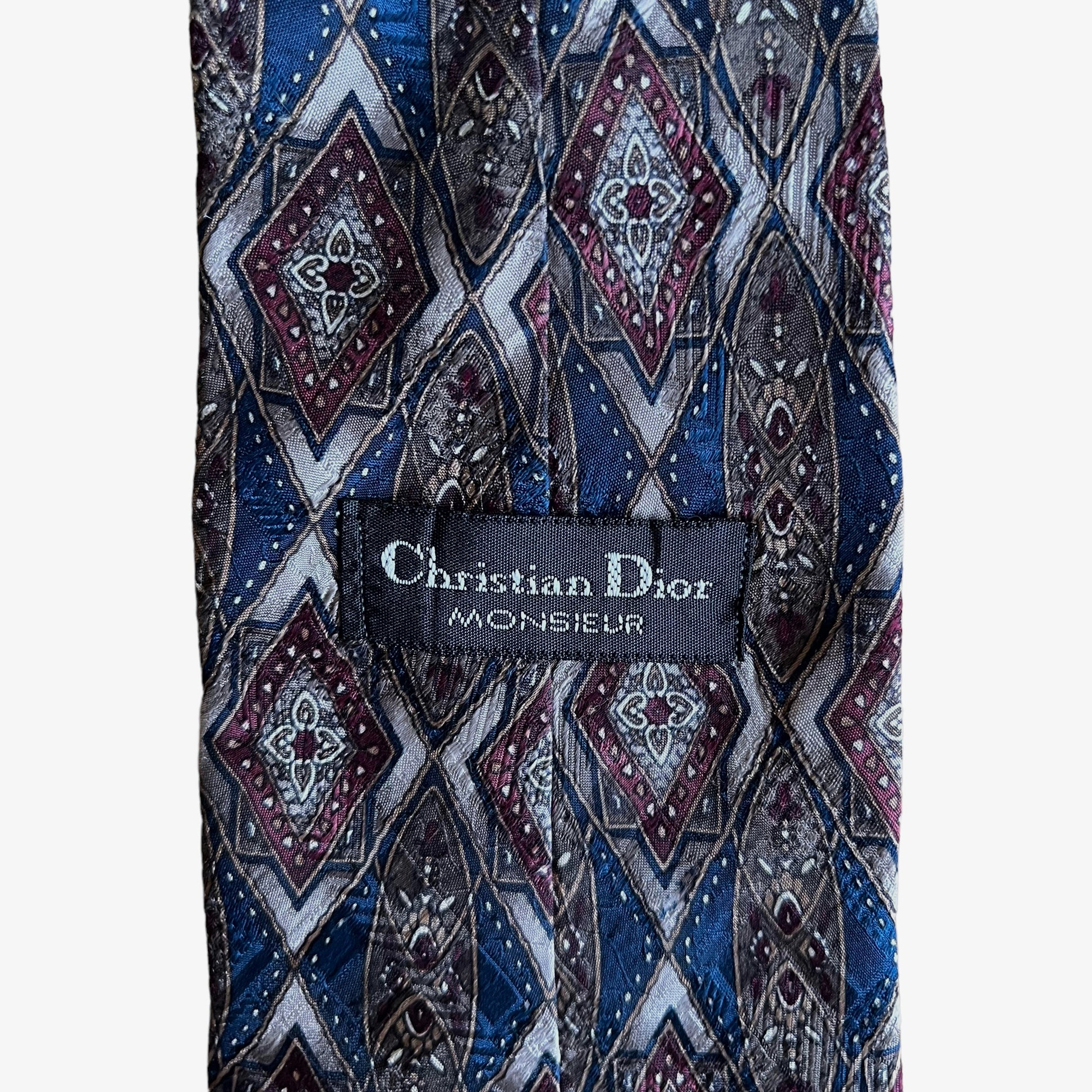 Vintage 80s Christian Dior Monsieur Abstract Geometric Print Silk Tie Label - Casspios Dream