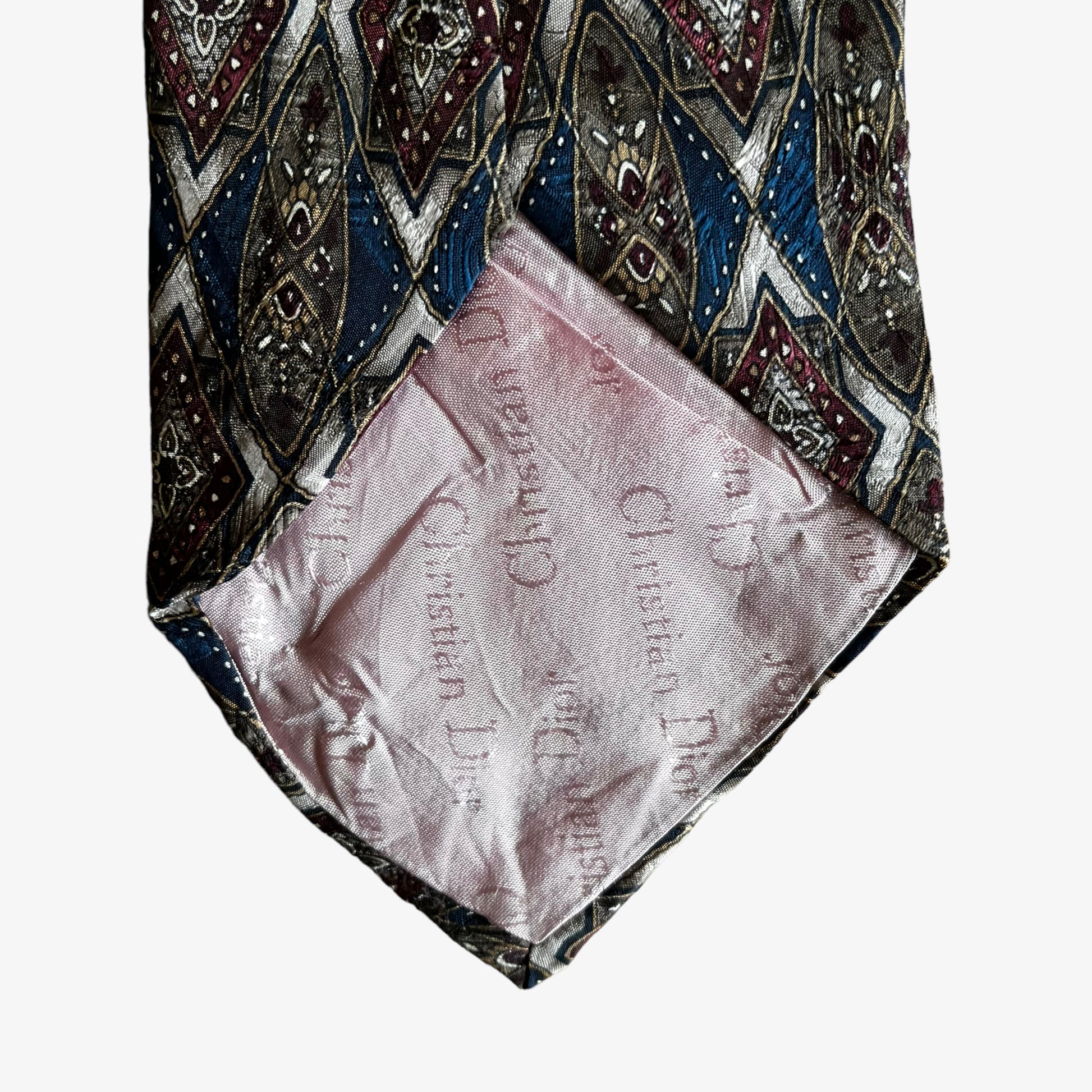 Vintage 80s Christian Dior Monsieur Abstract Geometric Print Silk Tie Logo - Casspios Dream