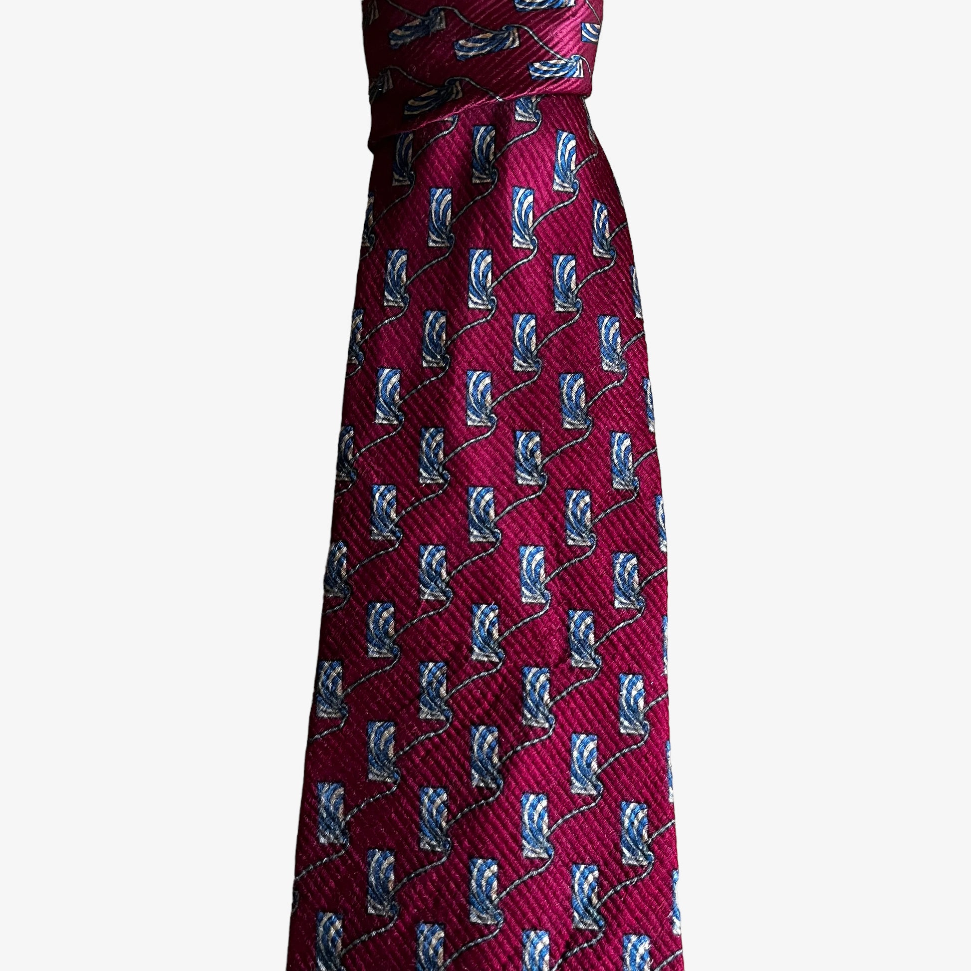 Vintage 80s Christian Dior Monsieur Abstract Geometric Red Silk Tie Design - Casspios Dream