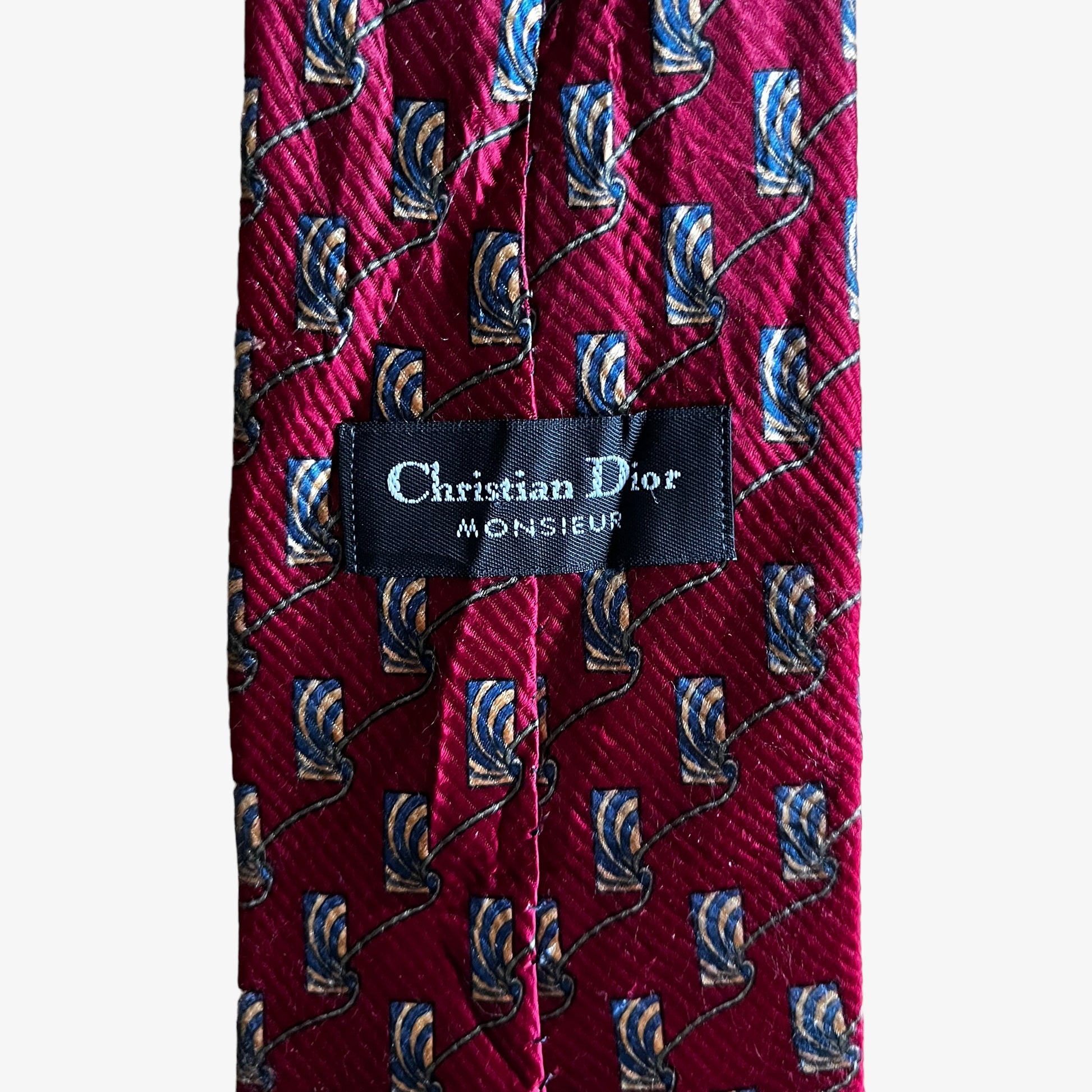 Vintage 80s Christian Dior Monsieur Abstract Geometric Red Silk Tie Label - Casspios Dream