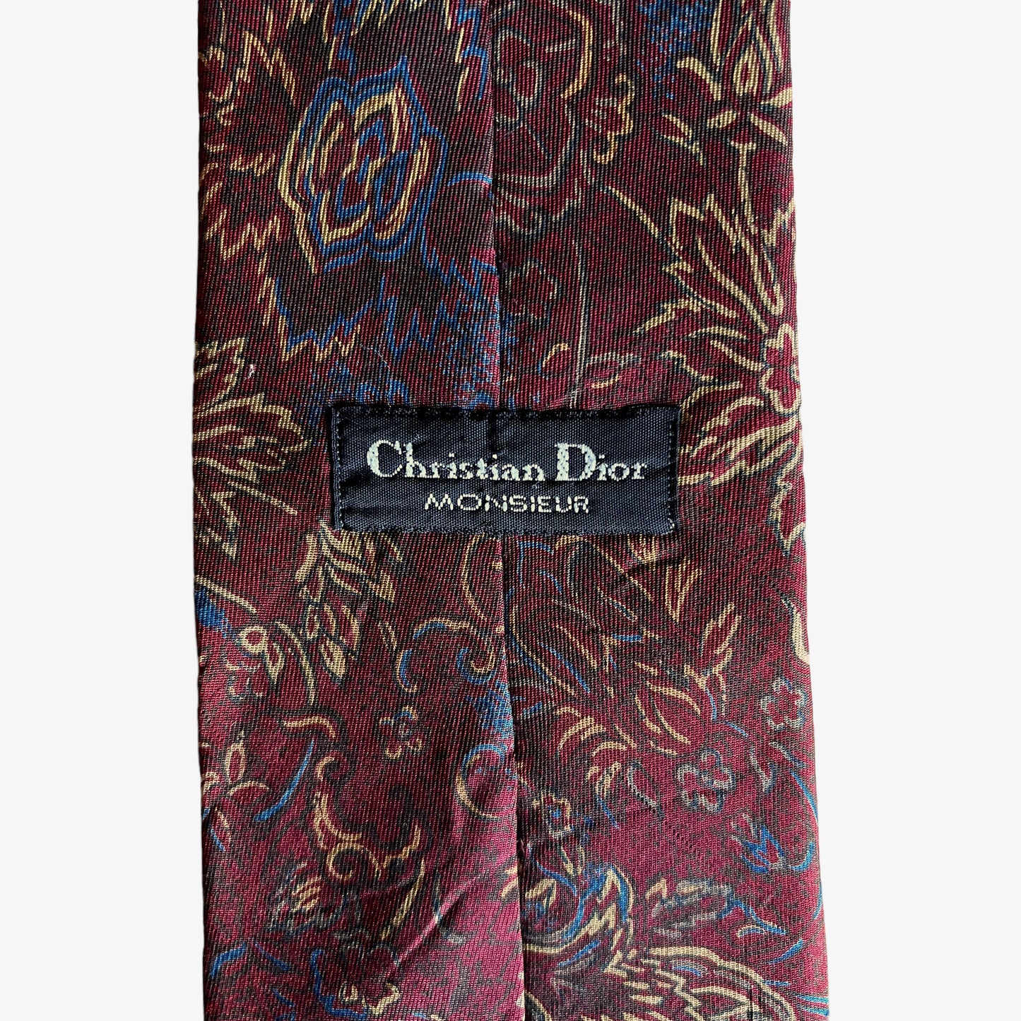 Vintage 80s Christian Dior Monsieur Floral Print Silk Tie Label - Casspios Dream