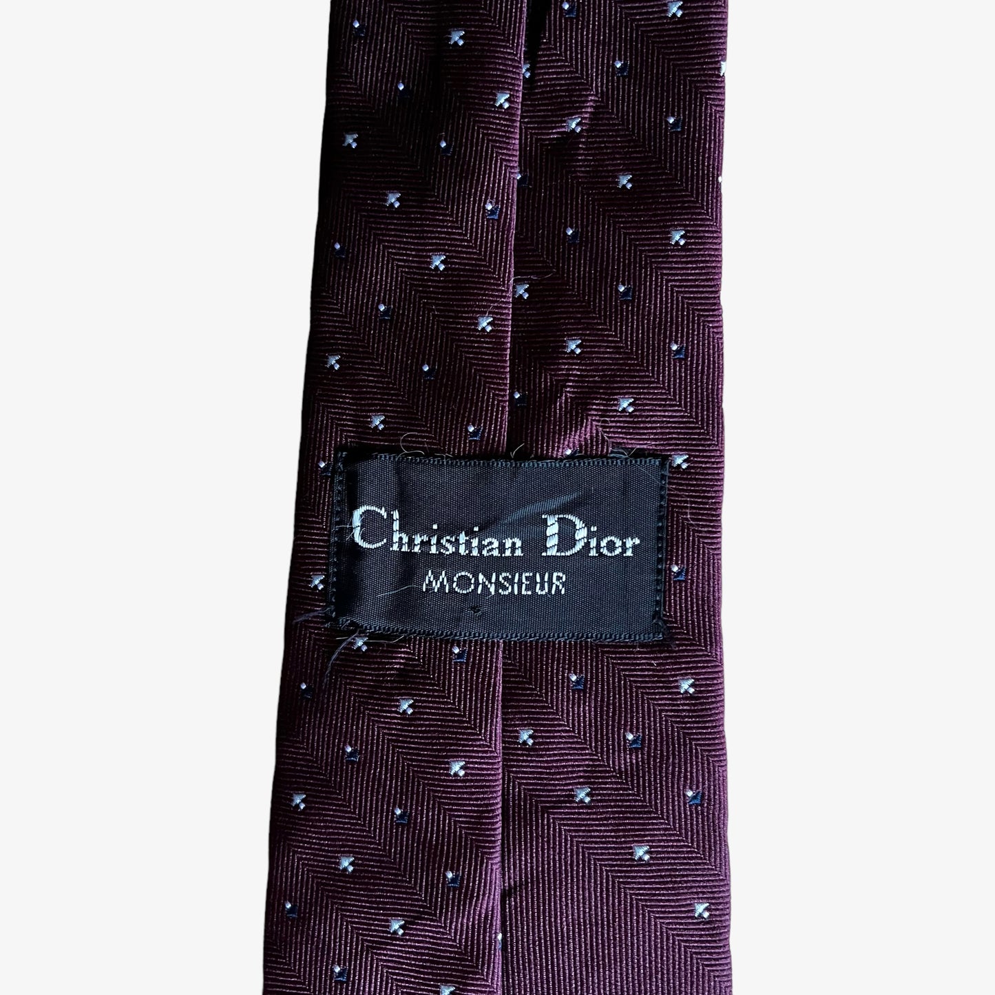 Christian Dior Monsieur Geometric Print Burgundy Tie Label - Casspios Dream