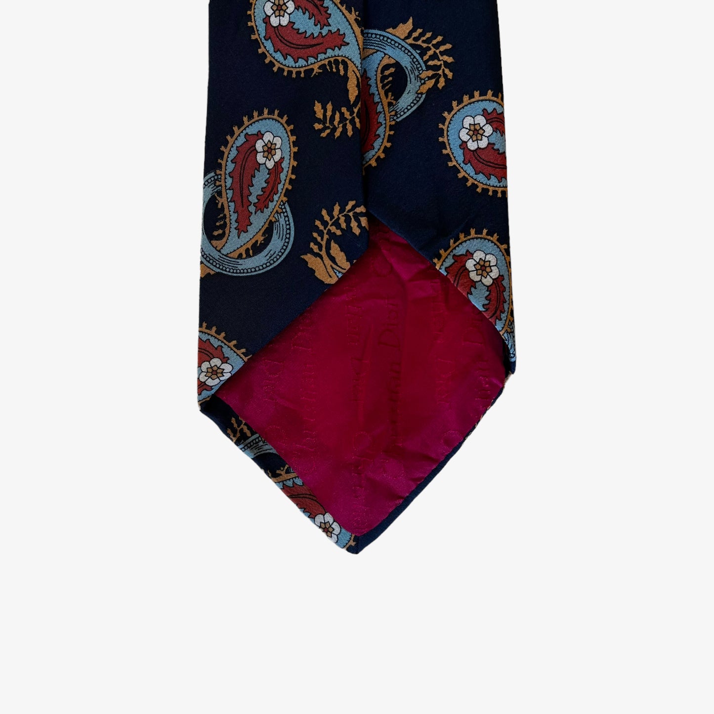 Vintage 80s Christian Dior Monsieur Paisley Print Navy Silk Tie Tip - Casspios Dream