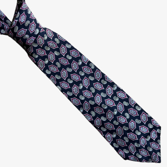 Vintage 80s Christian Dior monsieur paisley print silk tie.