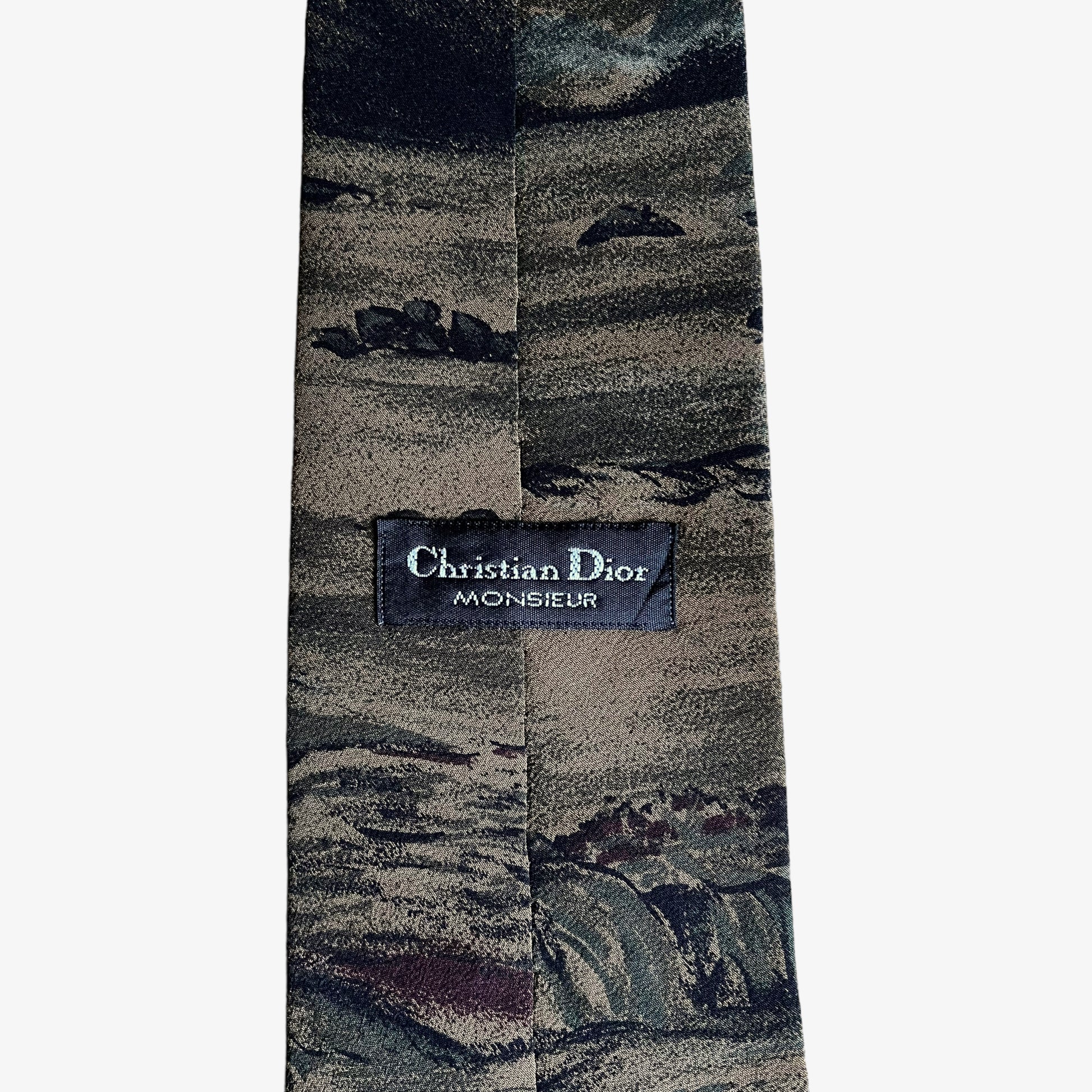 Vintage 80s Christian Dior Monsieur Woman On The Beach Print Silk Tie Label - Casspios Dream