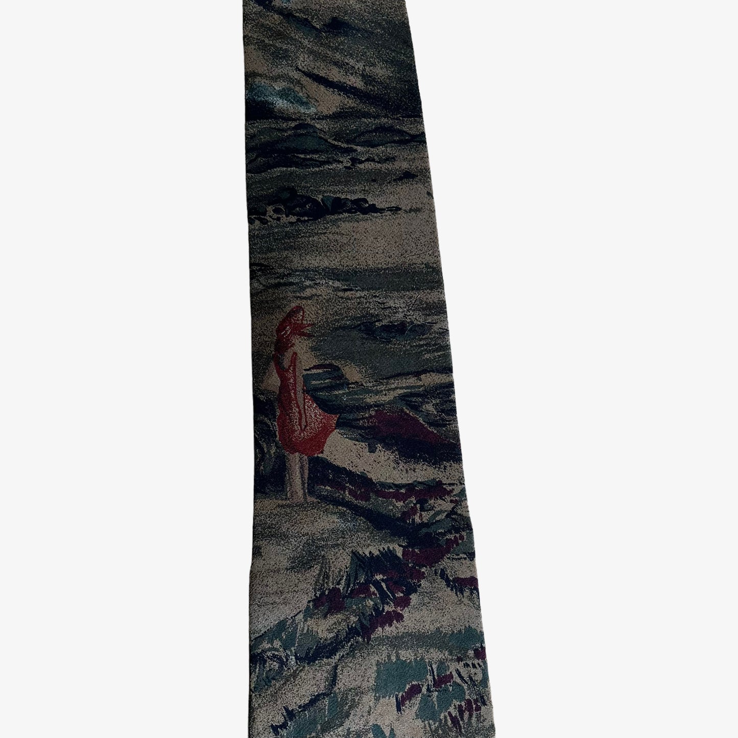 Vintage 80s Christian Dior Monsieur Woman On The Beach Print Silk Tie Painted - Casspios Dream