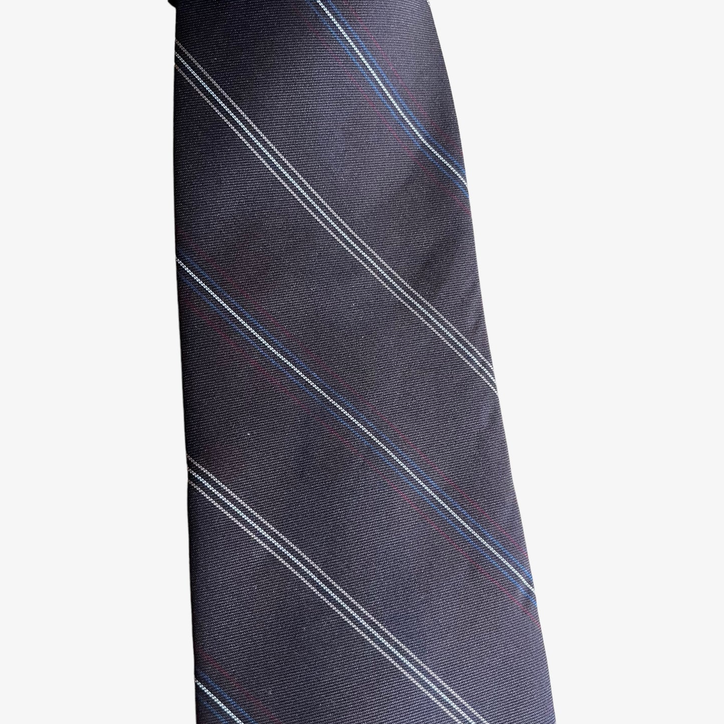 Vintage 80s Christian Dior Striped Silk Tie With Embroidered Spell Out Wear - Casspios Dream