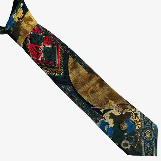 Vintage 80s City Design Abstract Floral And Paisley Print Polyester Tie - Casspios Dream