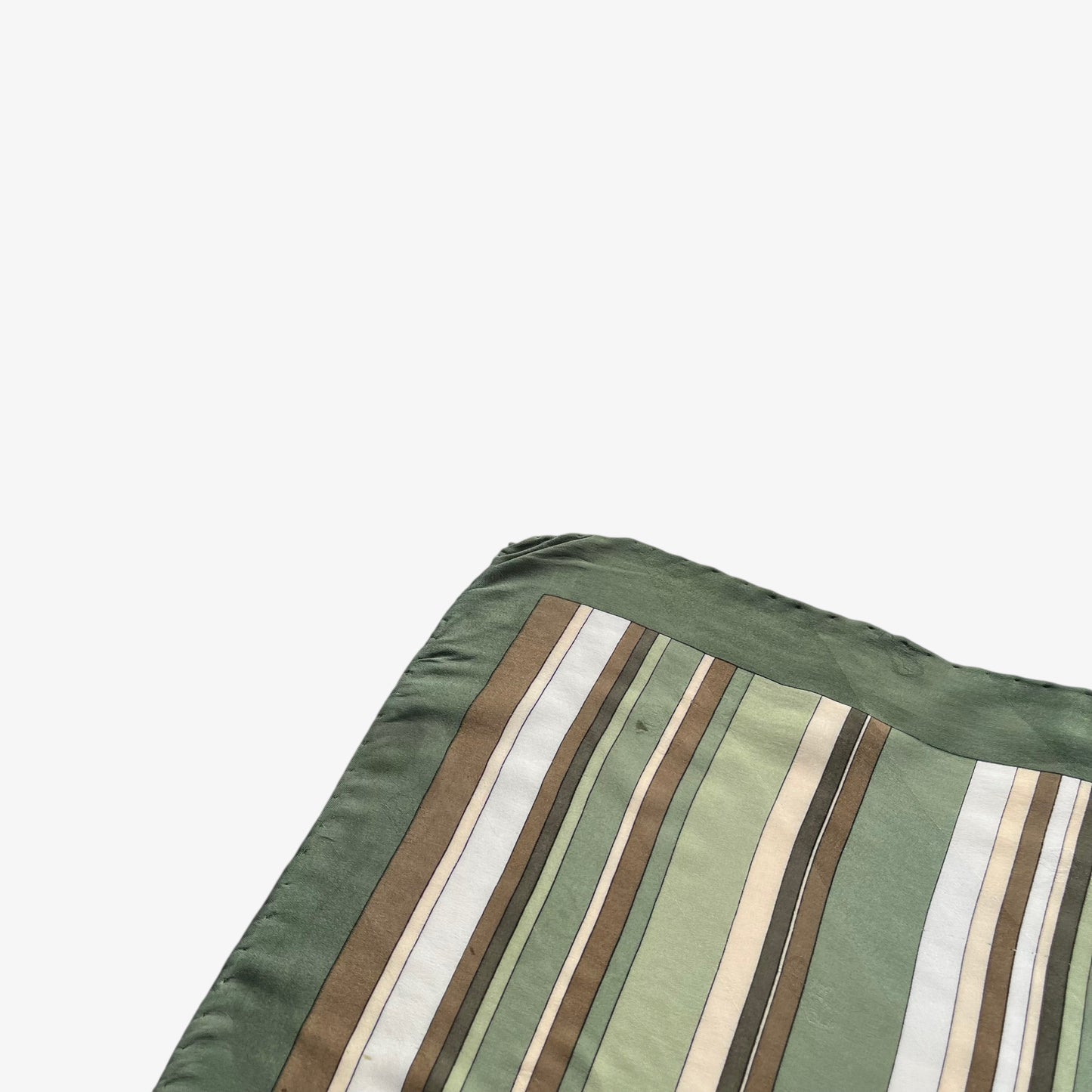 Patina of women's vintage 80s Egon Von Furstenberg abstract brown and pink tartan print green silk scarf.