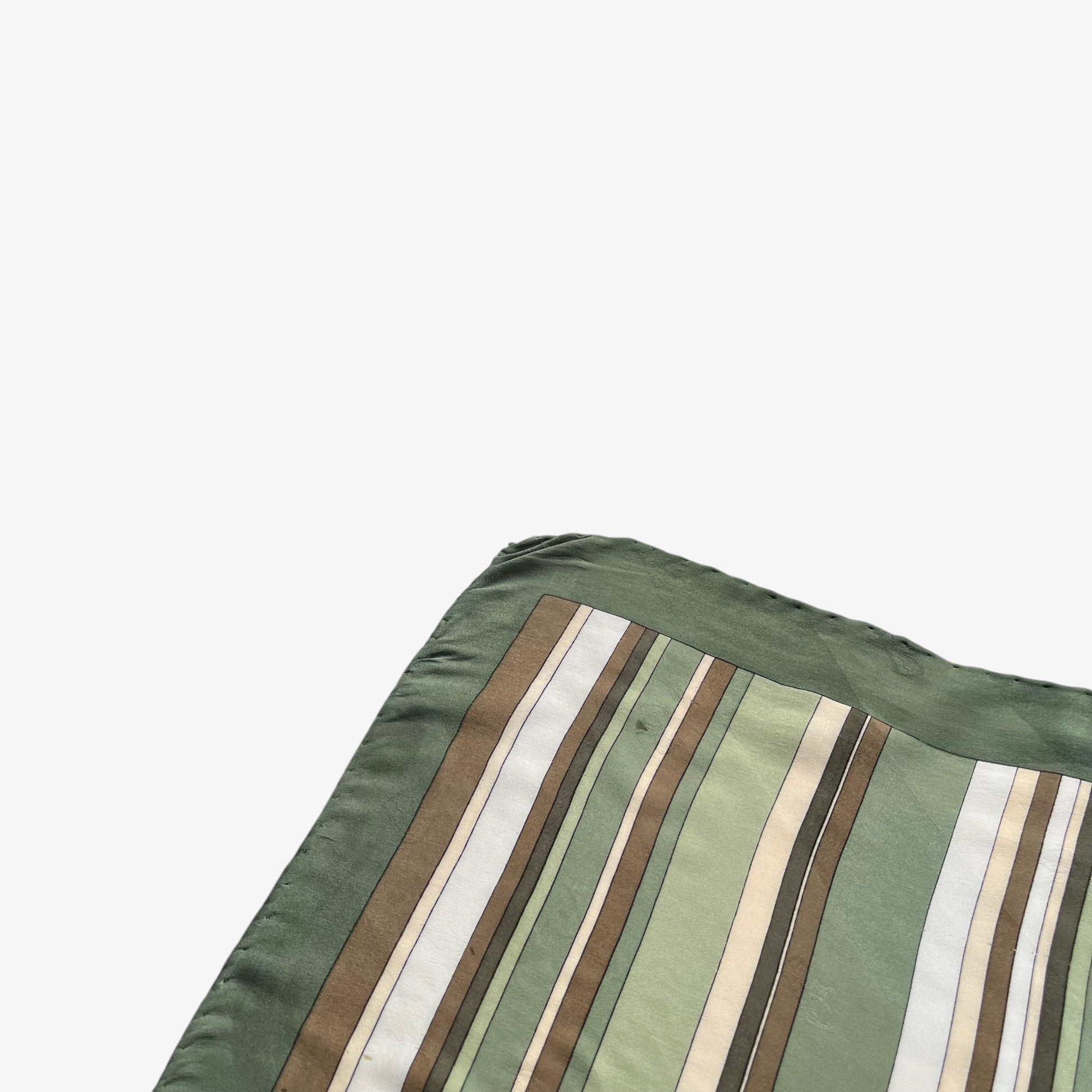 Patina of women's vintage 80s Egon Von Furstenberg abstract brown and pink tartan print green silk scarf.