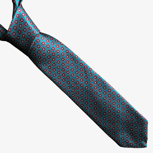 Vintage 80s Etenne Aigner Geometric Print Blue Silk Tie - Casspios Dream