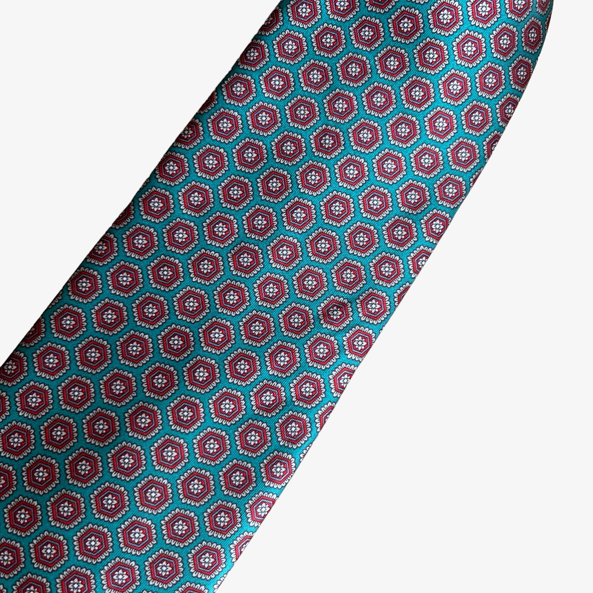 Vintage 80s Etenne Aigner Geometric Print Blue Silk Tie Pattern - Casspios Dream