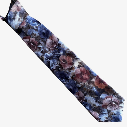 Vintage 80s Etenne Aigner Water Colour Floral All Over Print Silk Tie - Casspios Dream