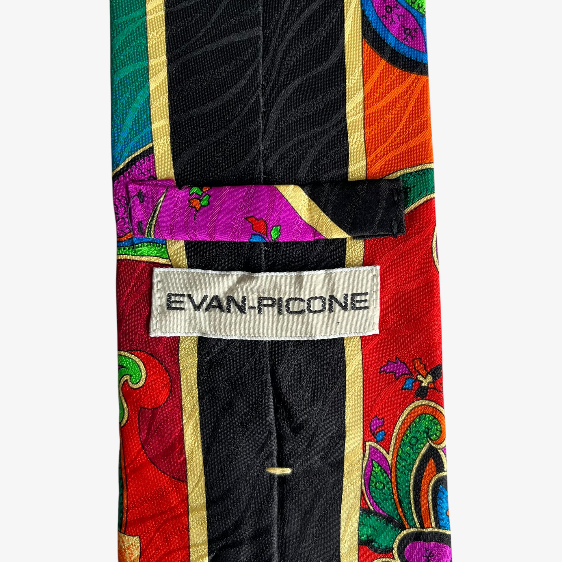 Vintage 80s Evan Picone Abstract Floral And Paisley Print Colourful Silk Tie Label - Casspios Dream