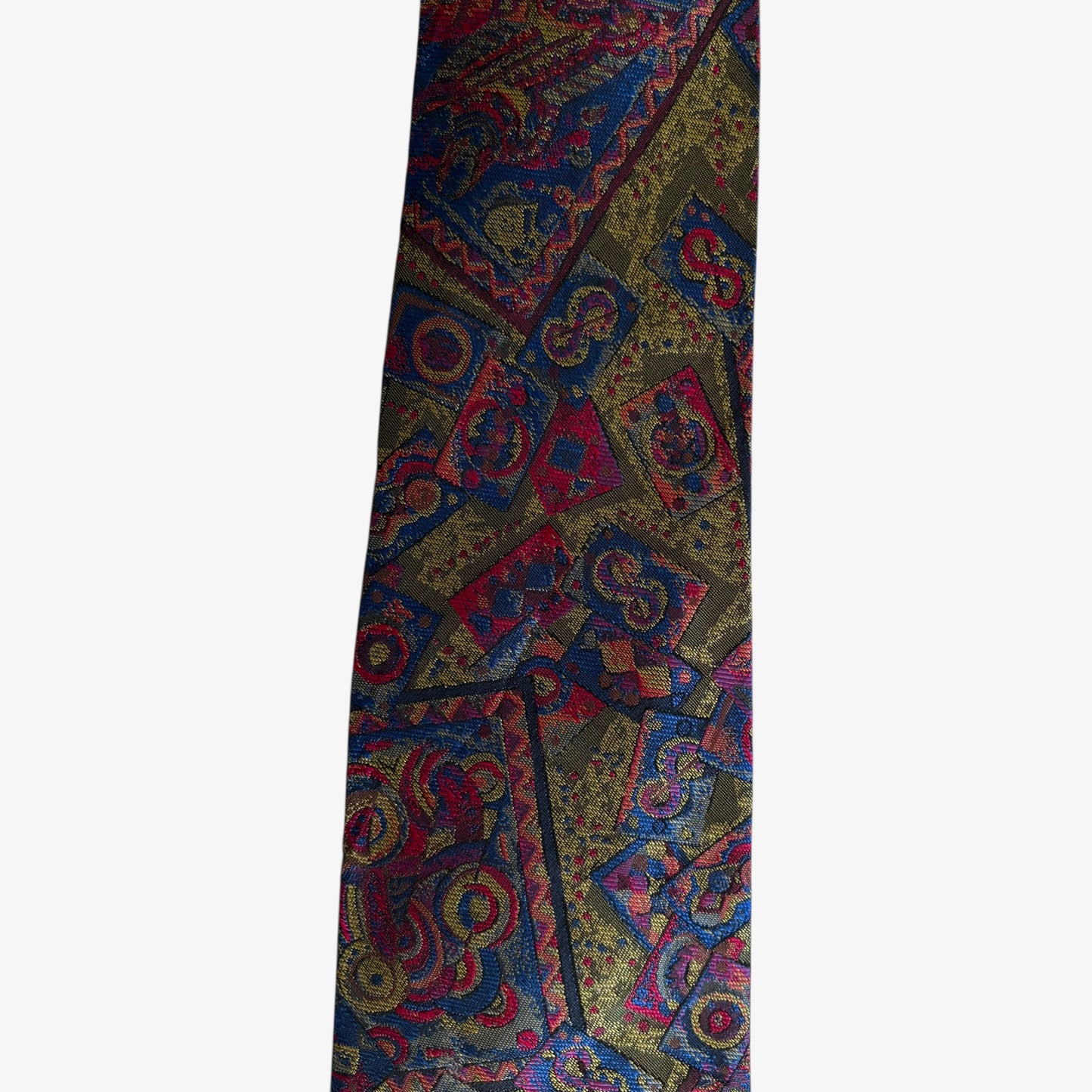Vintage 80s Gianni Versace Abstract Print Green Silk Tie Funky Pattern - Casspios Dream