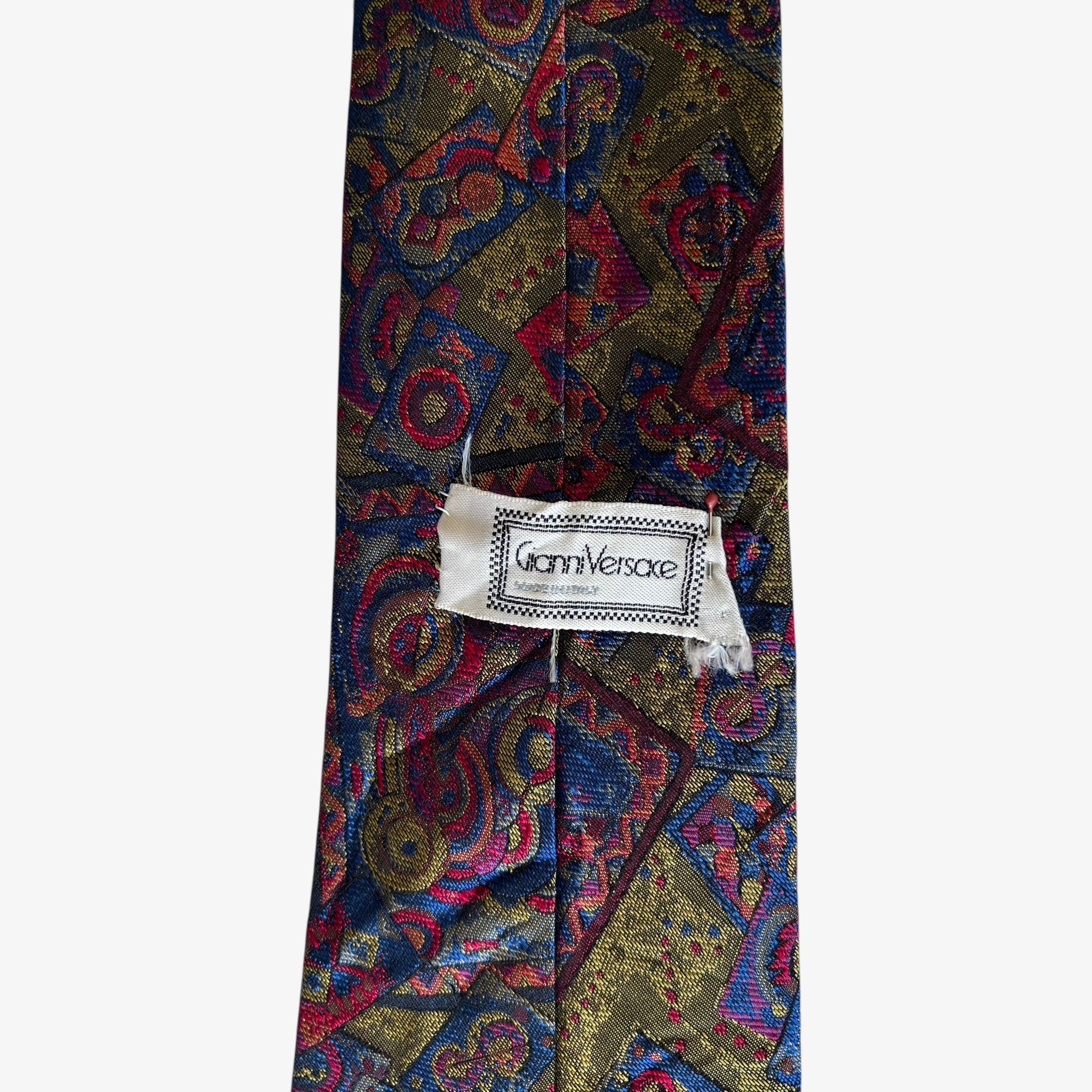 Vintage 80s Gianni Versace Abstract Print Green Silk Tie Label - Casspios Dream