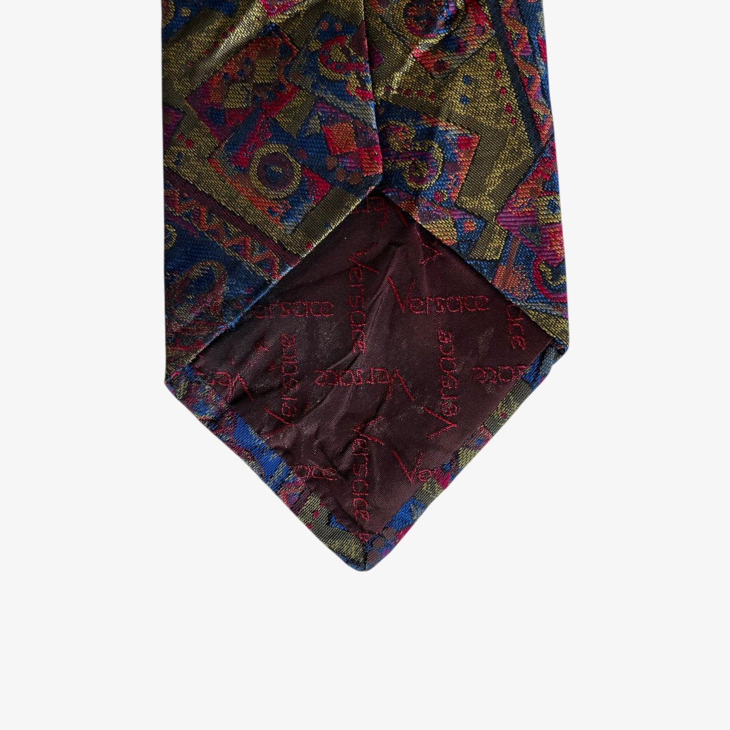 Vintage 80s Gianni Versace Abstract Print Green Silk Tie Logo - Casspios Dream