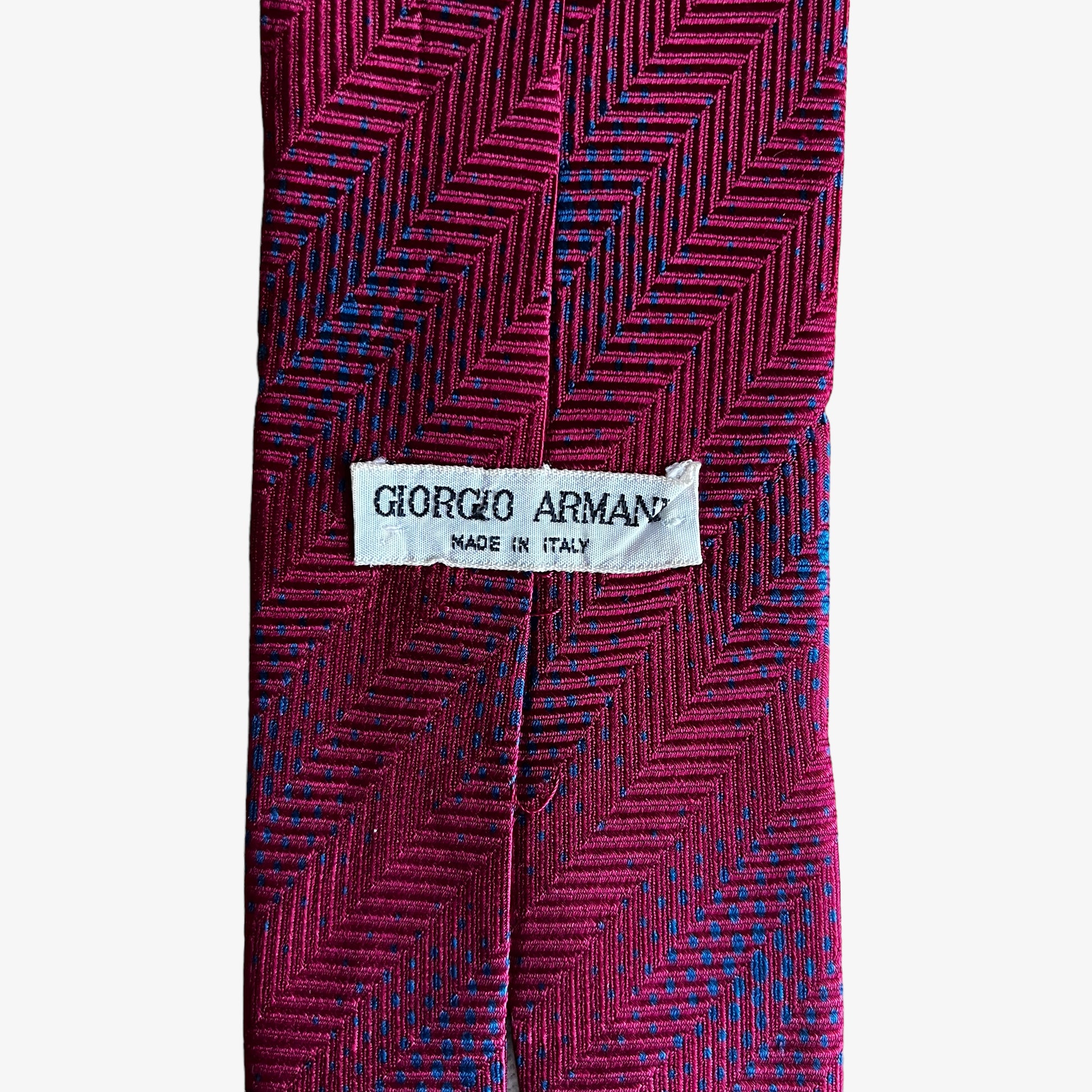 Vintage 80s Giorgio Armani Red & Blue Abstract Print Silk Tie Label - Casspios Dream