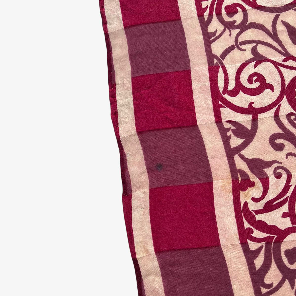 Patina on women's 80s vintage Givenchy Foulards red silk scarf with abstract floral print.