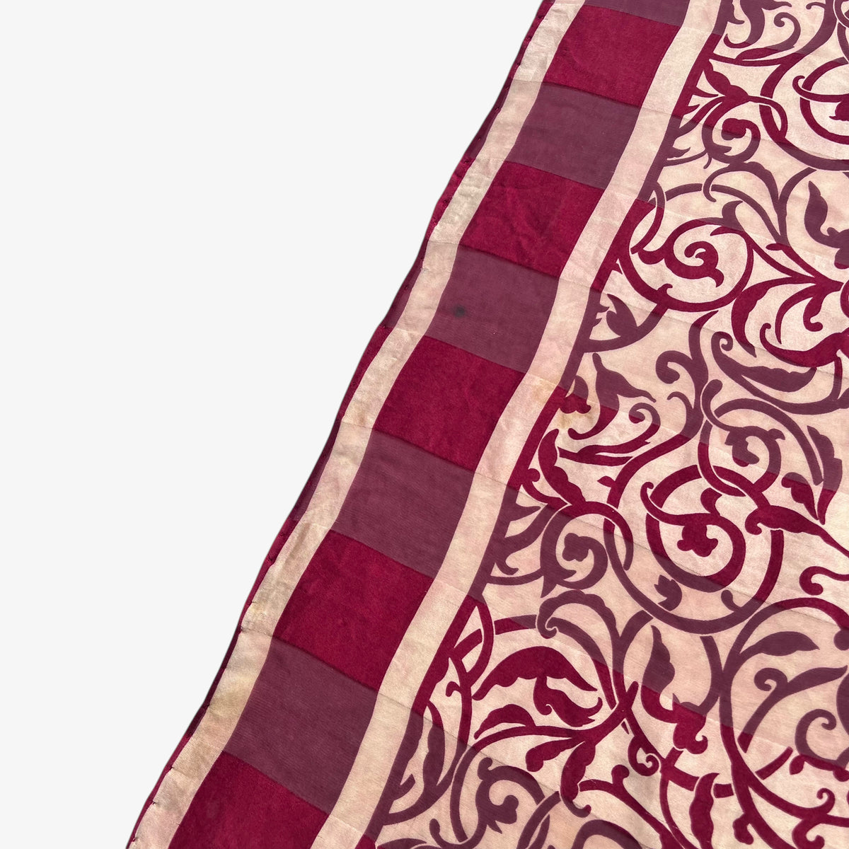 Wear on women's 80s vintage Givenchy Foulards red silk scarf with abstract floral print.